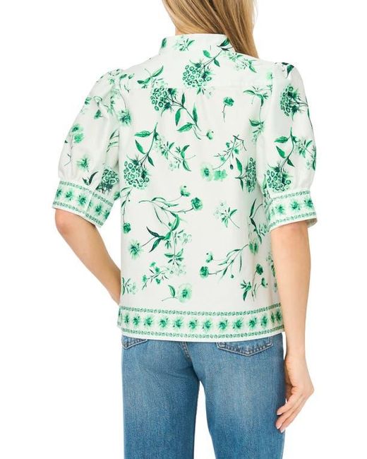 Cece Green Floral Button-Up Top