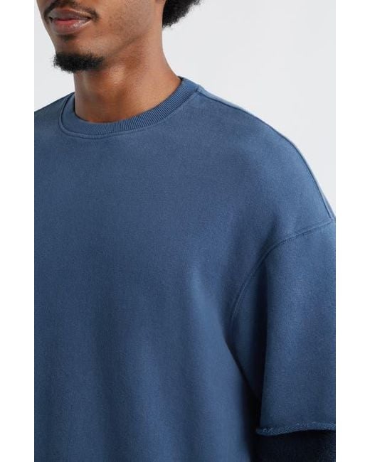 BDG Blue Oversize Layered Sleeve Cotton Crewneck Sweatshirt for men