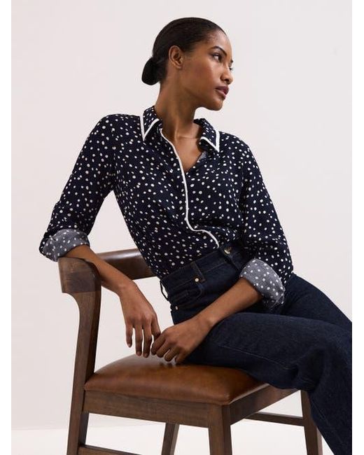 Phase Eight Blue Rita Printed Collared Button-Up Shirt