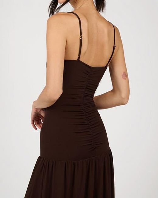WeWoreWhat Brown Ruched Front Scoop Maxi Dress