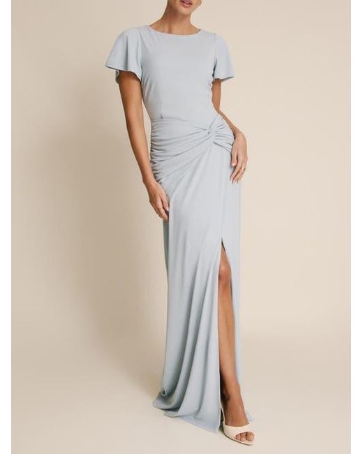 Six Stories Natural Knot Panel Flutter Sleeve Maxi Dress