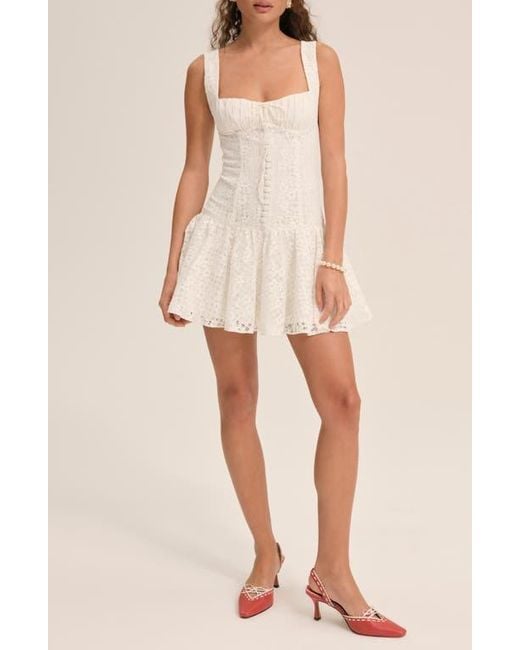 For Love Lemons Women's Natural Daisy Embroidered Lace Minidress