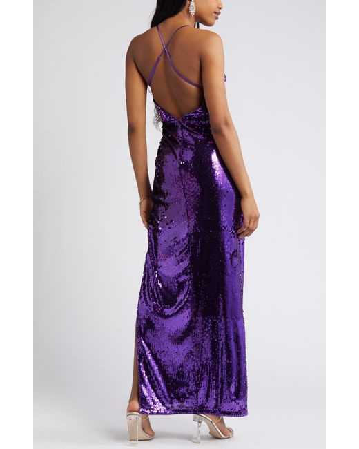 Lulus Purple Keep It Sparkly Sequin Sleeveless Gown