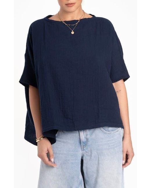 ocean + main Blue Square Gauze Top