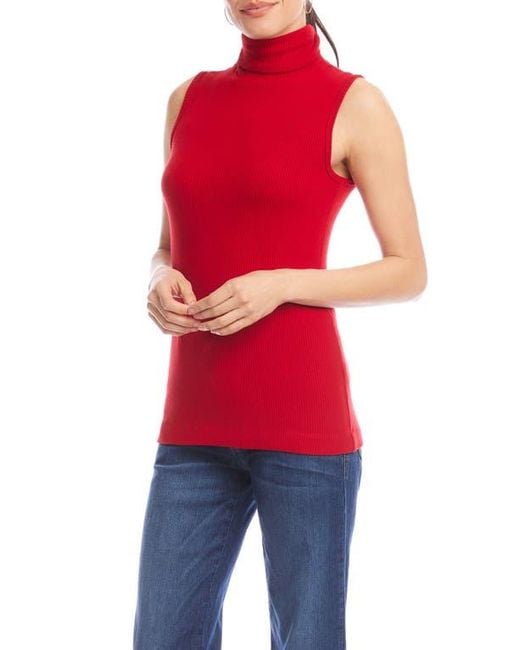 Karen Kane Red Turtleneck Rib Sleeveless Top