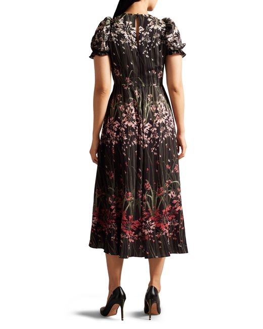 Ted Baker Brown Zahrria Floral Short Sleeve Midi Dress