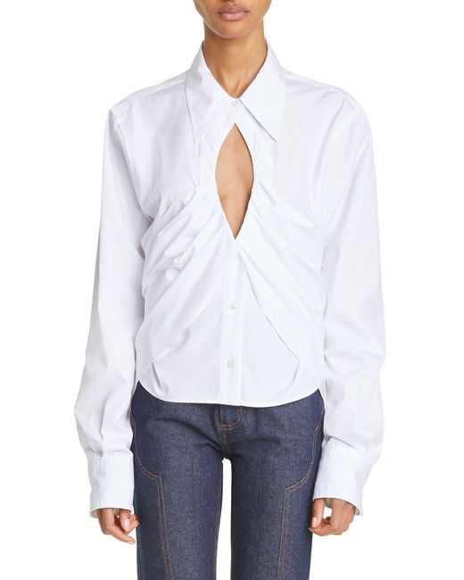 K.ngsley White K. Ngsley Gender Inclusive The Girl Cutout Button-up Shirt