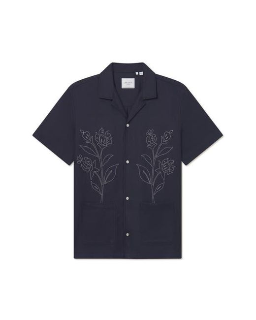 Les Deux Blue Kingsley Embroidered Camp Shirt for men