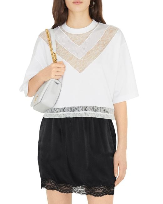 Burberry Lace & Mesh Inset Crop Top in White | Lyst