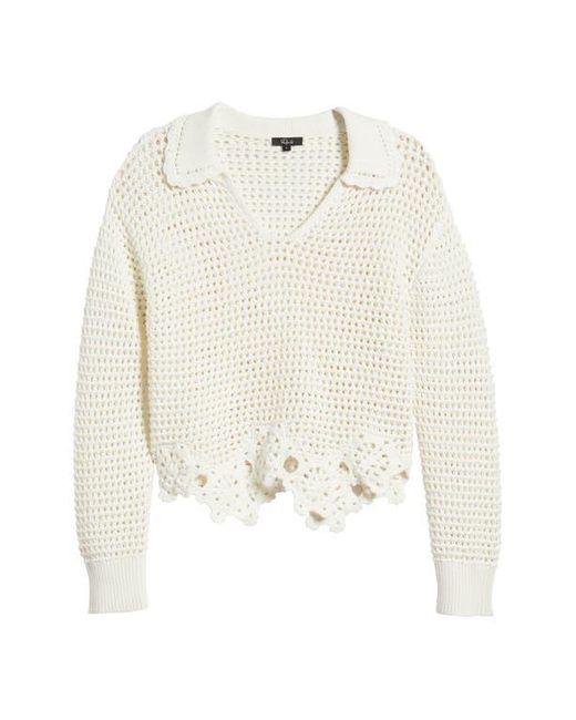 Rails White Louise Open Stitch Scallop Sweater