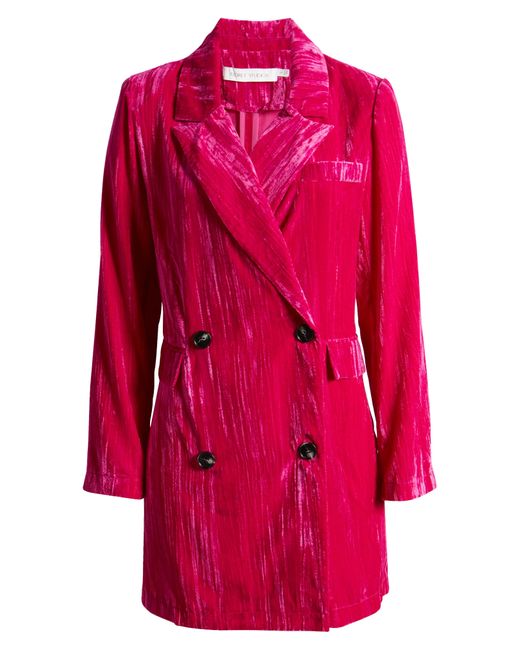 FLORET STUDIOS Pink Long Sleeve Crushed Velvet Blazer Dress