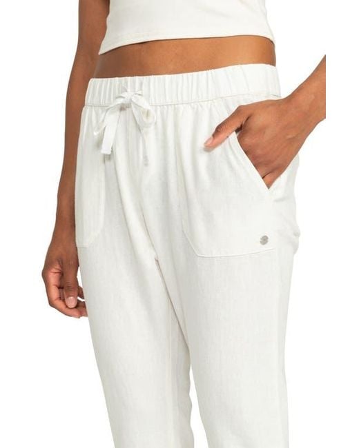 Roxy White On The Seashore Tie Waist Linen Blend Pants