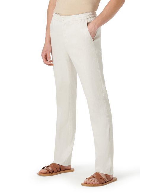 Bugatchi White Stretch Cotton & Linen Pants for men