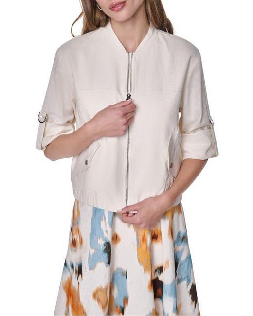 DKNY Multicolor Linen Blend Bomber Jacket