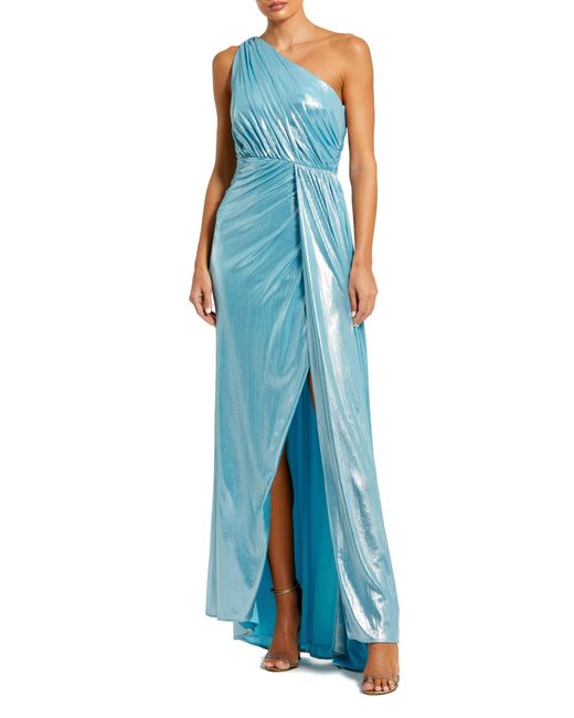 Ieena for Mac Duggal Blue One-shoulder Grecian Gown