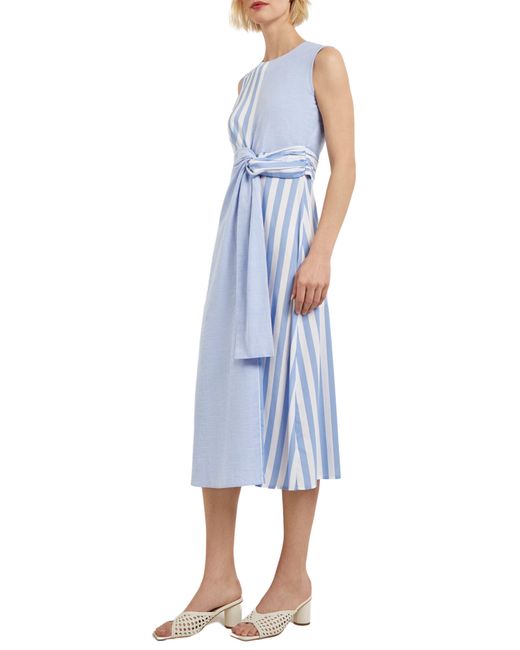Misook Blue Front Twist Cotton & Linen Midi Dress