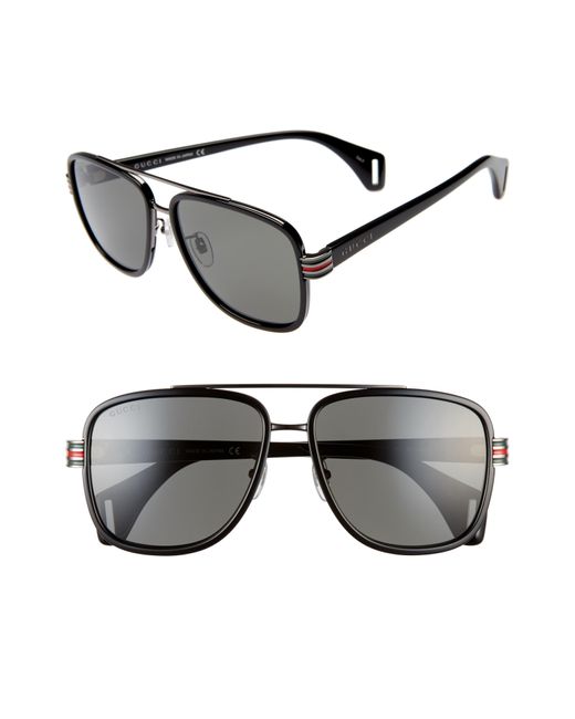 Gucci Black 58mm Square Aviator Sunglasses for men