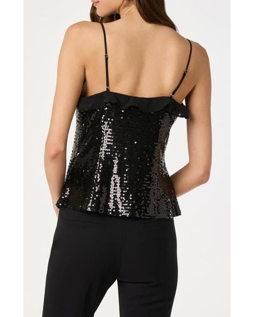 Astr Black Sequin Ruffle Trim Tie Front Top