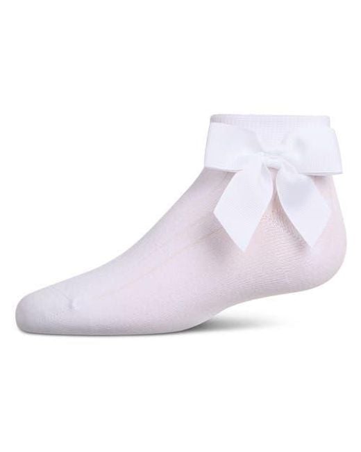 Memoi White Ribbed Bow Anklet Socks