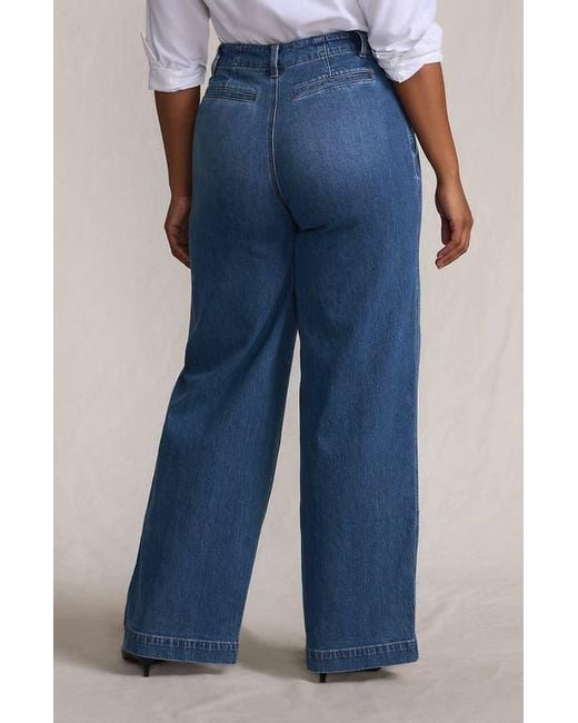 Lands' End Blue Petite Soft Denim High Rise Wide Leg Top Stitch Trousers