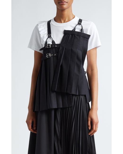 Noir Kei Ninomiya Black Asymmetric Pleated Wool Gabardine Harness Top