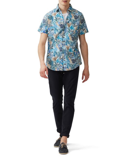 Rodd & Gunn Blue Admiralty Bay Front Print Short Sleeve Cotton Button-up Shirt for men