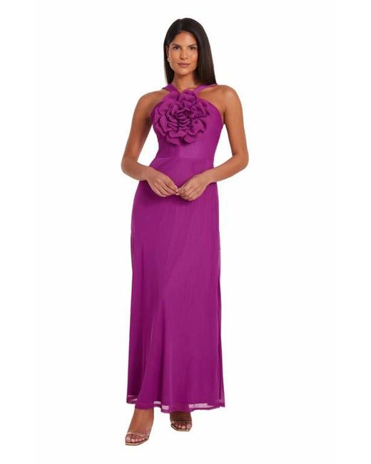 Quiz Purple Halter Mesh Maxi Dress With 3D Flower