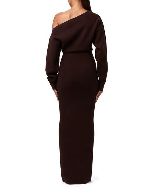 Naked Wardrobe Brown One-Shoulder Long Sleeve Maxi Sweater Dress