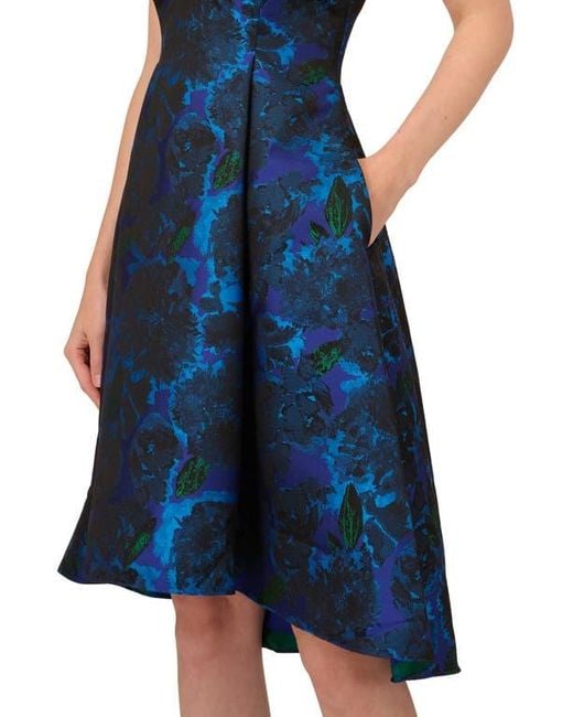 Adrianna Papell Floral Jacquard High-Low Dress in Blue | Lyst