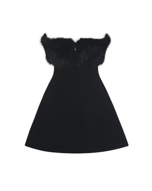 blackpink lisa black dress Noel Mini Dress + Detachable Faux Fur – Black main image 1