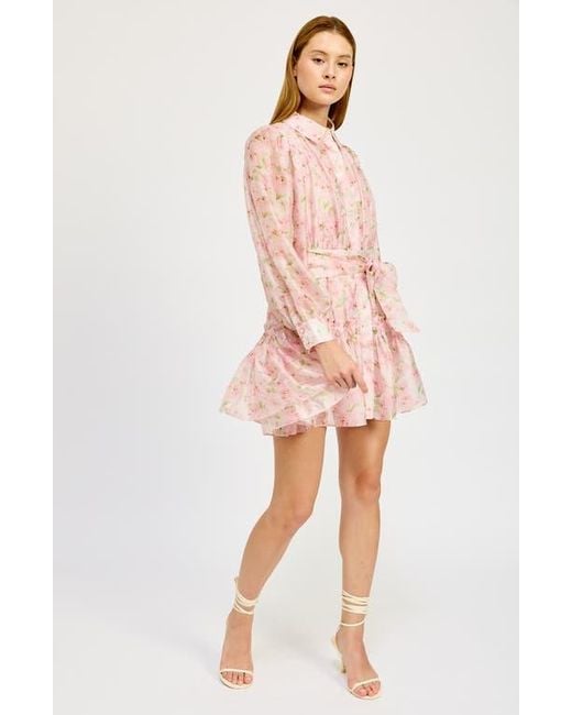 En Saison Pink Josette Floral Long Sleeve Mini Shirtdress