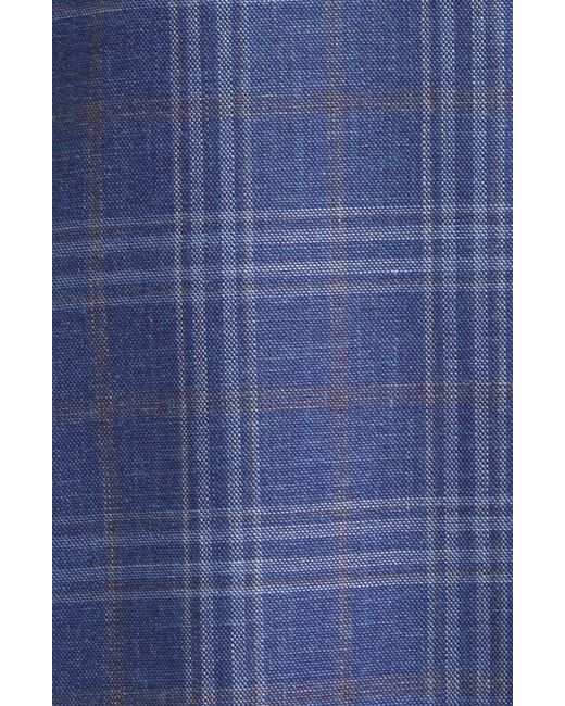 Peter Millar Blue Tailored Fit Plaid Wool Blend Sport Coat for men