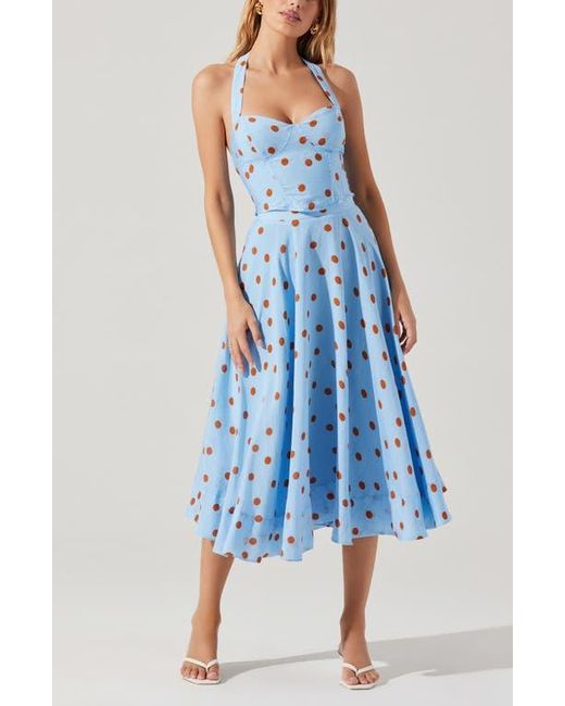 Astr Blue Janie Polka Dot Bustier Halter Top
