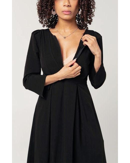 Marion Petite 3/4 Sleeve Empire Waist Maternity & Nursing Midi Tea Dress in  Black | Lyst