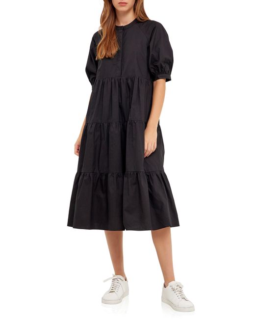 English Factory Black Puff Sleeve Dress