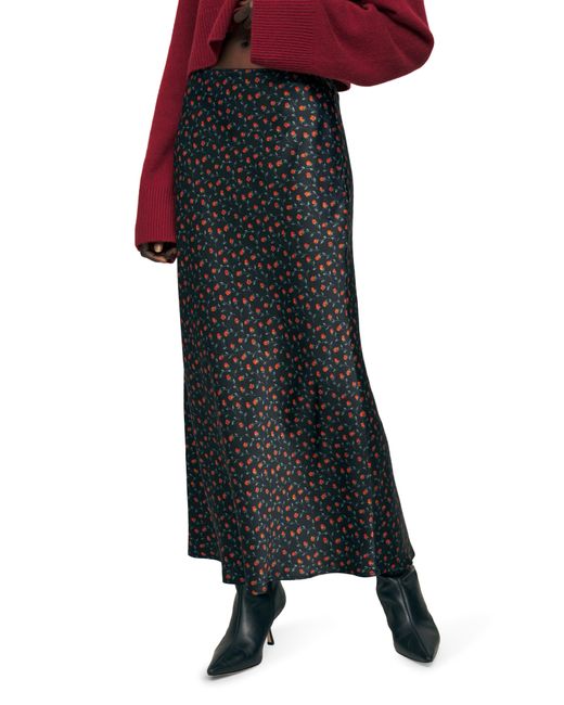 Reformation Black Layla Floral Silk Skirt