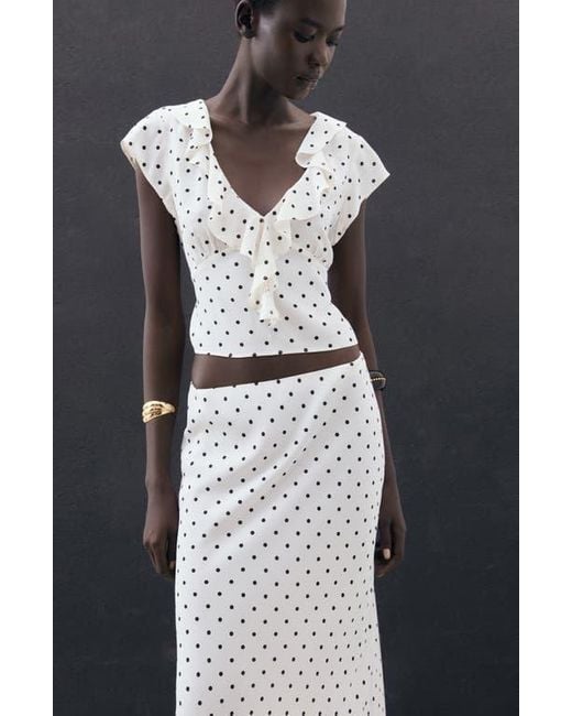 Mango White Polka Dot Maxi Skirt