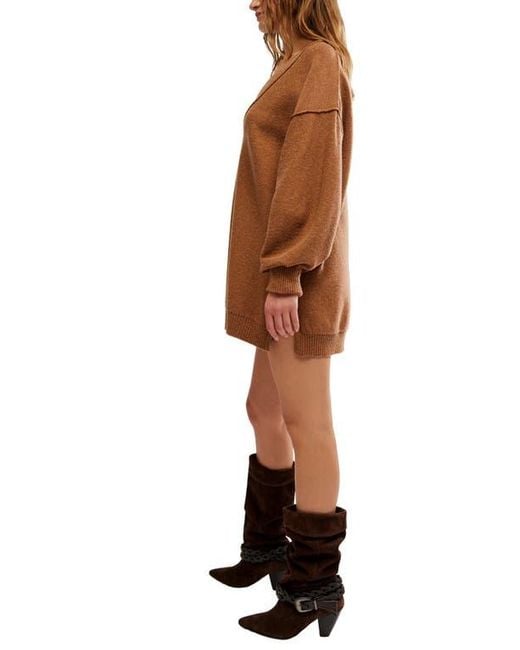 Free People Brown Chelsea V-Neck Tunic Sweater