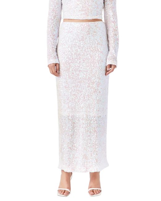 Endless Rose White Sequin Midi Skirt