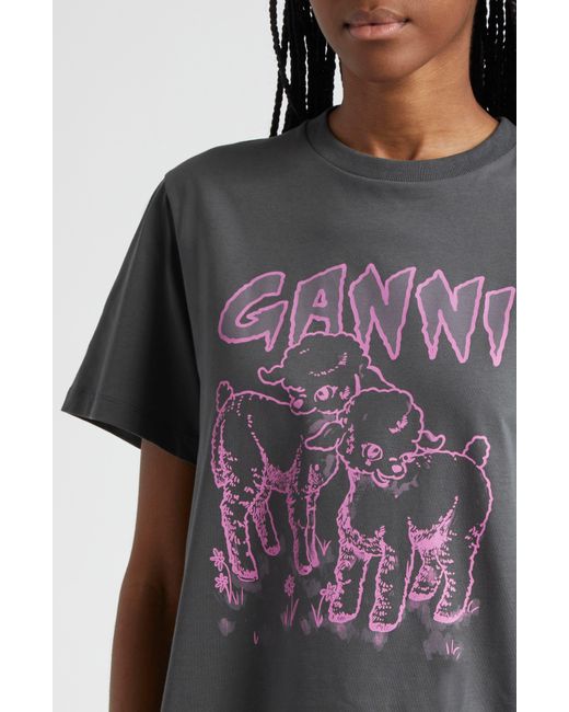 Ganni Multicolor Lambs Organic Cotton Graphic T-shirt