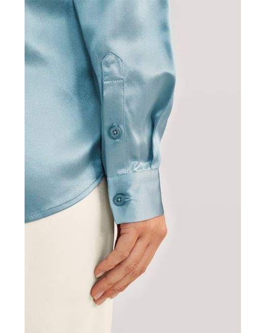 LILYSILK Blue Basic Concealed Placket Silk Shirt