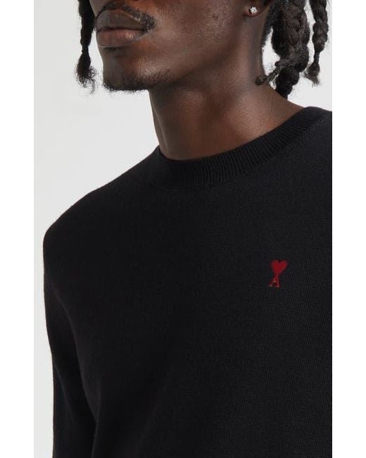 AMI Black Ami De Coeur Wool Crewneck Sweater for men