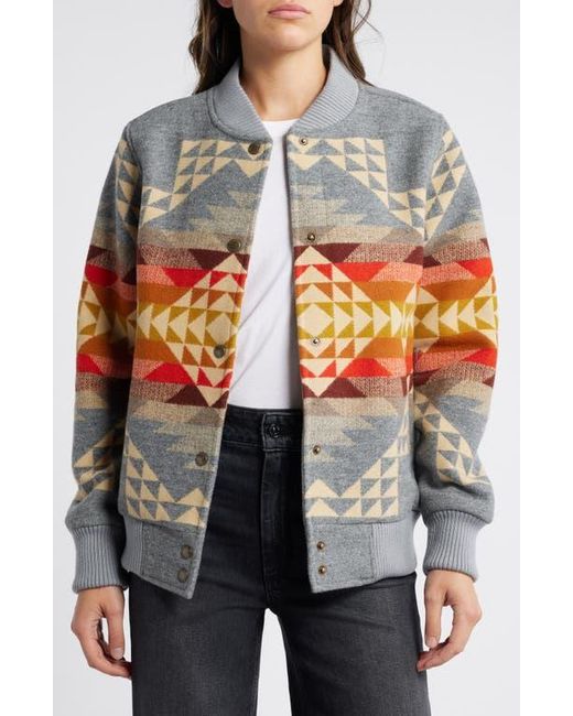 Pendleton Gray Wool Blend Jacquard Bomber Jacket