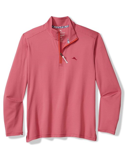 Tommy Bahama Pink Costa Wave Islandzone Seersucker Half Zip Pullover for men