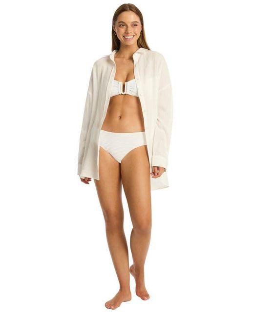 Sea Level White Sunset Beach Oversize Cotton Cover-Up Shirt