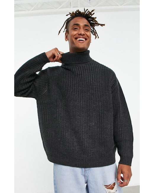 ASOS Black Oversize Turtleneck Fisherman Sweater for men