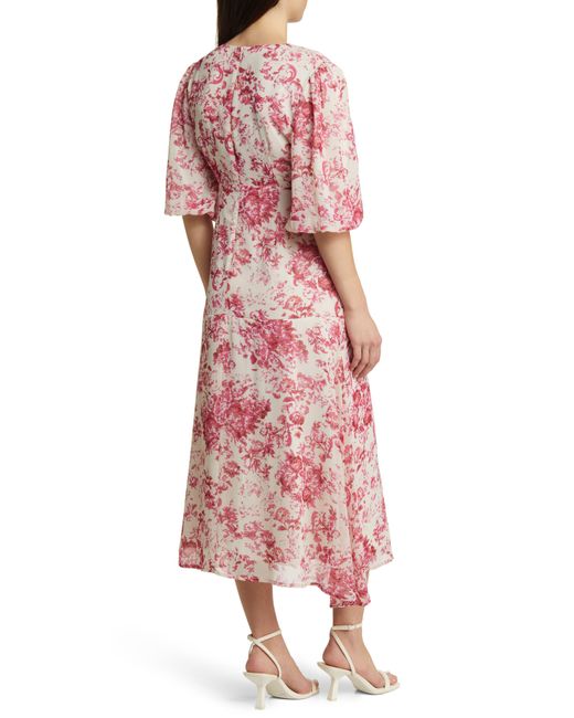 Chelsea28 Pink Forget Me Not Gathered Waist Dress