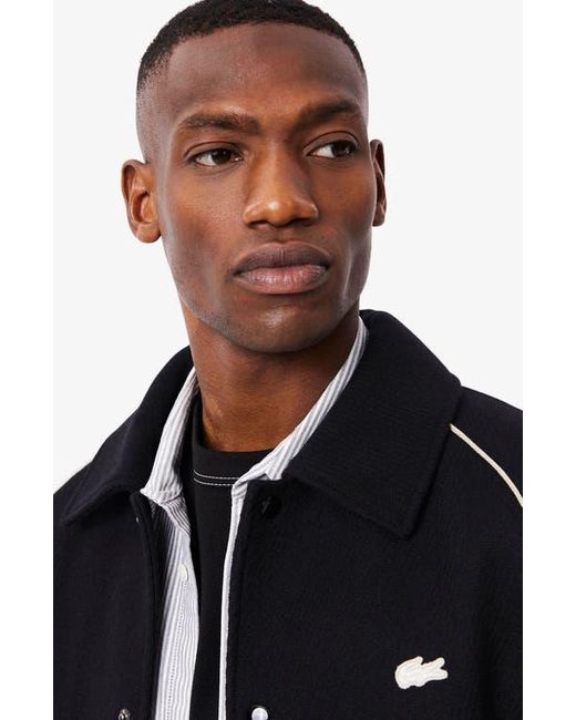 Lacoste Black Logo Appliqué Wool Blend Varsity Jacket for men