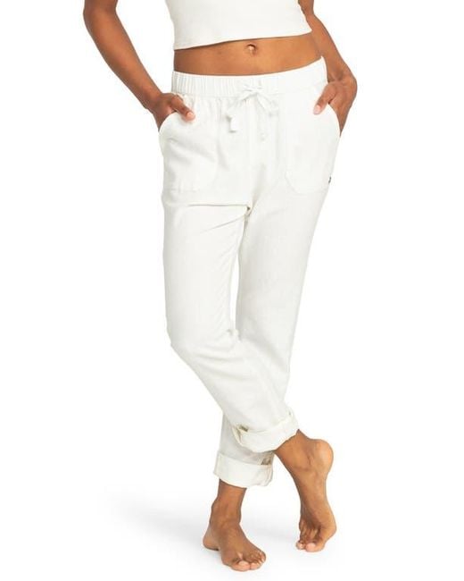 Roxy White On The Seashore Tie Waist Linen Blend Pants