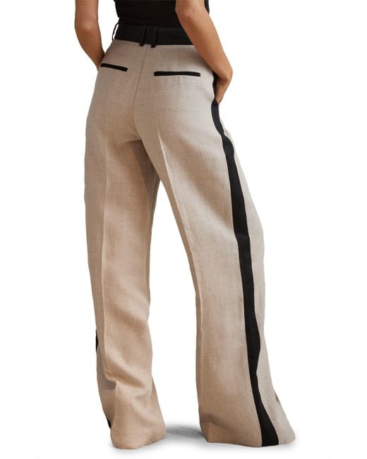 Reiss Natural Luella Side Stripe Wide Leg Linen Pants
